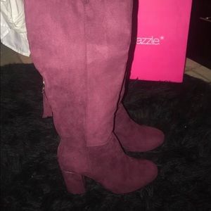 Maroon over the knee boots
